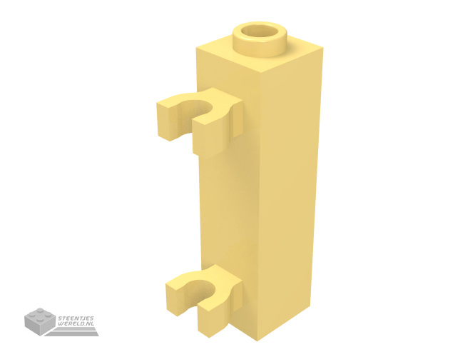 60583b – Steen, aangepast 1 x 1 x 3 met 2 Clips (Vertical Grip) – hol nopje