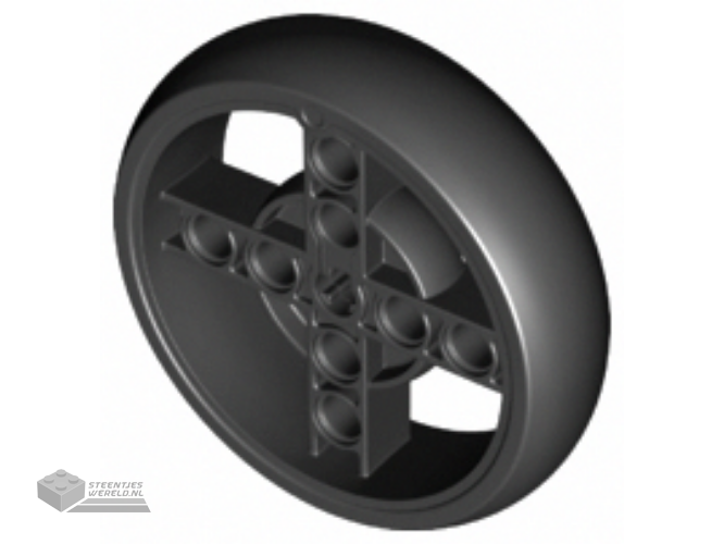 39367c02 - Wheel 56 x 14 Technic met Technic as gat en 8 pin gaten met Fixed zwart Rubber Tire