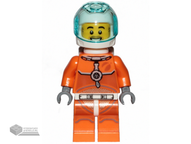 cty1059 - Astronaut - Male, Orange Spacesuit met Dark Bluish Gray lijnen, Trans Light Blue groot Visor, Stubble