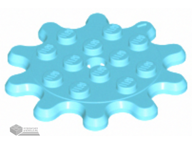 35443 – Plaat, rond 4 x 4 met 10 tandwiel uitstulpingen /