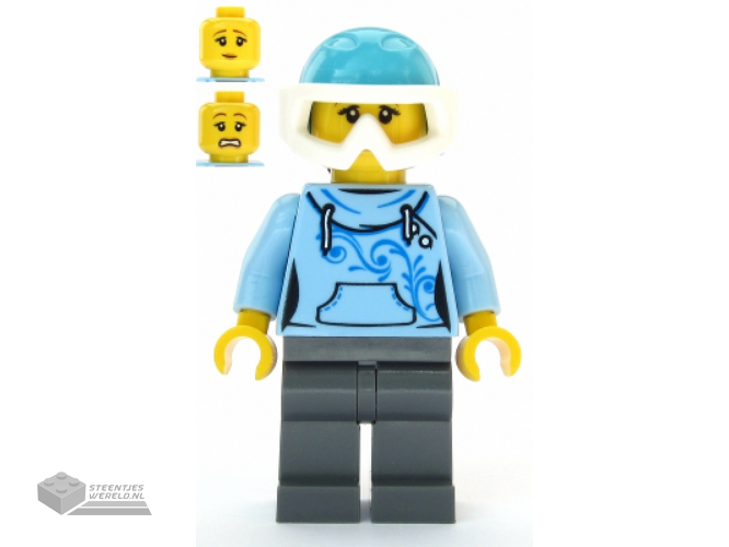 LEGO® cty1088 Skier Female, Bright Light Blue Hoodie, Medium Azure