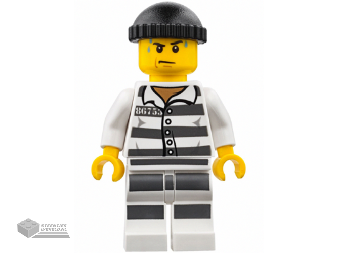 cty0775 - Police - Jail Prisoner 86753 Prison Stripes, Black Knit Cap, White Striped Legs, Sweat Drops