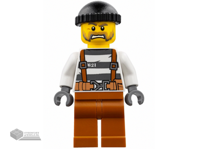 cty0773 - Police - Jail Prisoner Overalls 621 Prison Stripes, Dark Orange Legs, Black Knit Cap, Beard