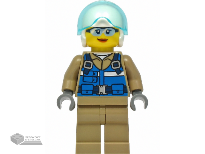 cty1296 - Wildlife Rescue Pilot - Female, Blue Vest, White Helmet, Dark Tan Legs