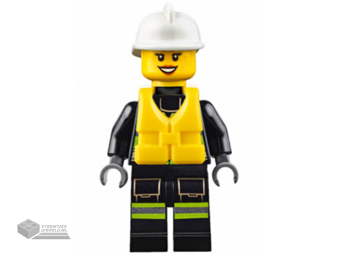 cty0650 - Fire - Reflective Stripes with Utility Belt and Flashlight, Life Jacket, White Fire Helmet, Peach Lips Open Mouth Smile