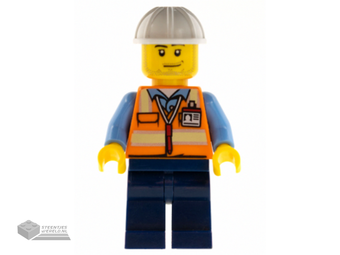 cty0557 - Space Engineer, Male, Orange Vest, Dark Blue Legs, White Construction Helmet, Stubble