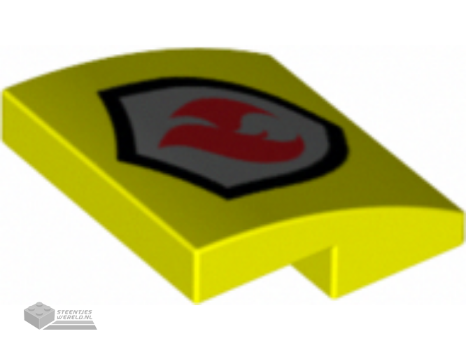 15068pb395 – Slope, Curved 2 x 2 x 2/3 met Red en Silver Fire Logo Pattern