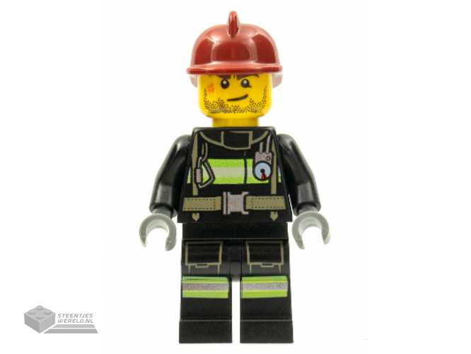 cty0343 - Fire - Reflective Stripes with Utility Belt, Dark Red Fire Helmet, Crooked Smile and Scar