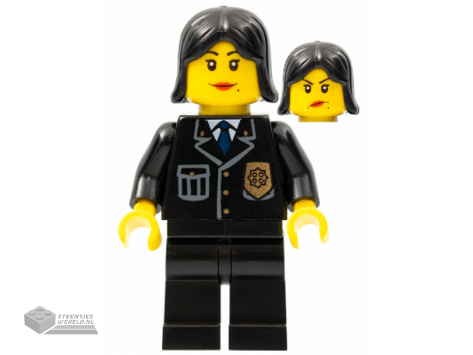 cop053 - Police - City Suit met Blue Tie en Badge, Black Legs, Black Female Hair