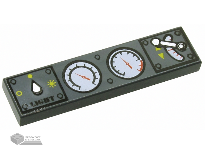 2431px17 - Tile 1 x 4 with Light Switch, 2 White Gauges and Train Throttle Pattern