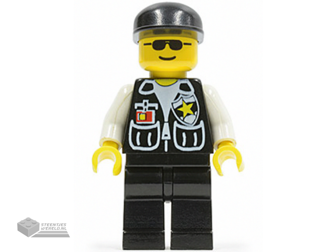 soc045 - Police - Sheriff Star en 2 Pockets, Black Legs, White Arms, Black Cap, Black Sunglasses