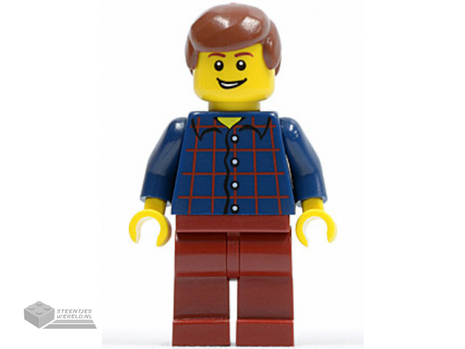 hol030 - Plaid Button Shirt, Dark Red Legs, Reddish Brown Male Hair, Lopsided Grin with Teeth