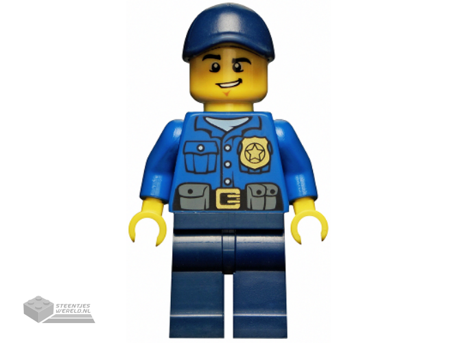 cty0454 - Police - City Officer, Gold Badge, Dark Blue Cap met Hole, Lopsided Grin