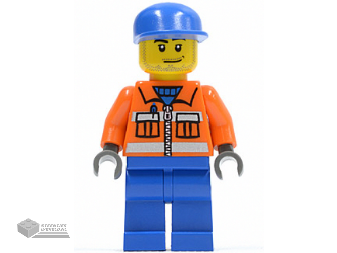 cty0054 - Ground Crew - Orange Zipper, Safety Stripes, Orange Arms, Blue Legs, Blue Cap, Smirk en Stubble Beard