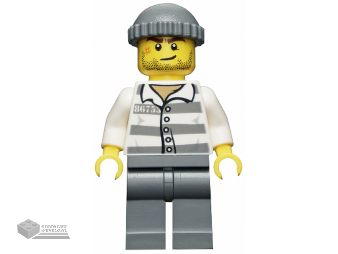cty0457 - Police - Jail Prisoner 86753 Prison Stripes, Dark Bluish Gray Knit Cap