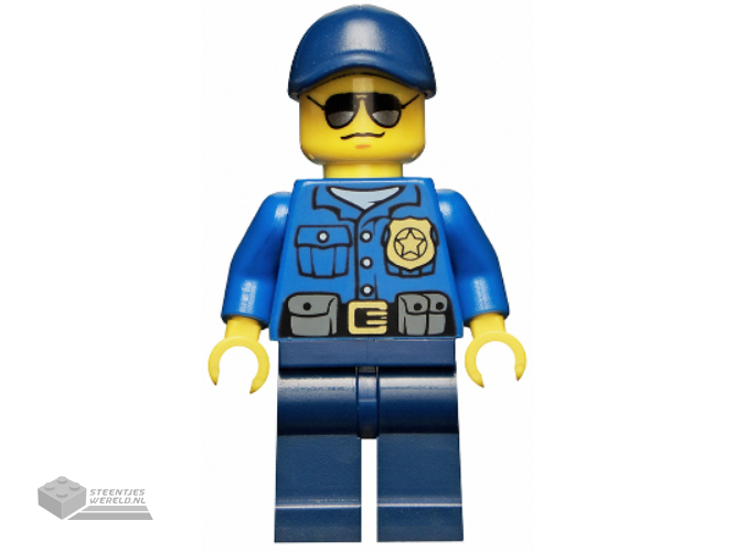 cty0465 - Police - City Officer, Gold Badge, Dark Blue Cap met Hole, Sunglasses