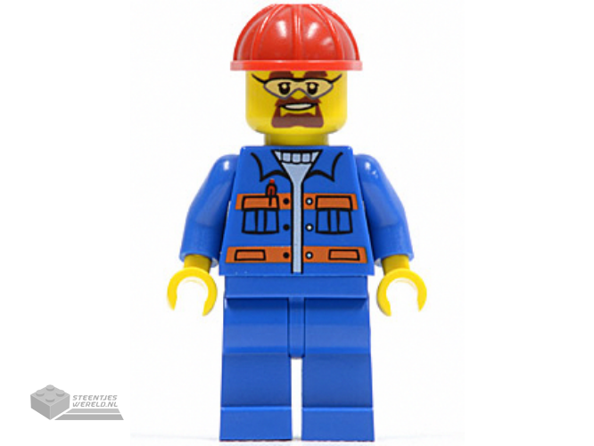 cty0471 - Blue Jacket met Pockets en Orange Stripes, Blue Legs, Red Construction Helmet, Safety Goggles