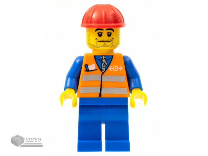 trn002 - Orange Vest met Safety Stripes - Blue Legs, Beard Stubble, Red Construction Helmet