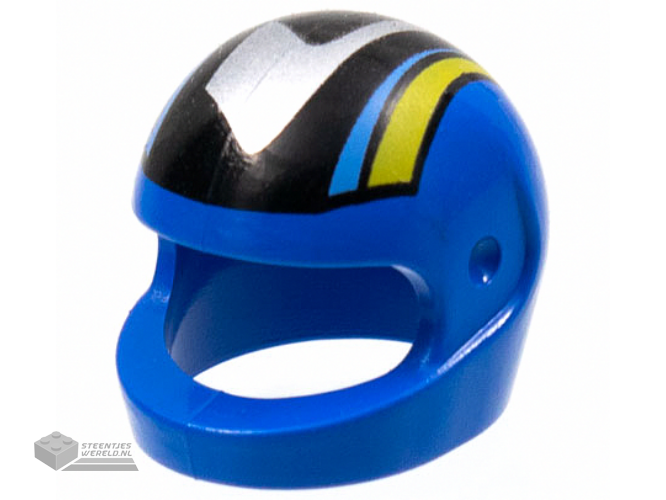 2446pb17 - Minifigure, Headgear Helmet Motorcycle (Standard) with Silver, Black, Medium Blue, and Yellow Pattern