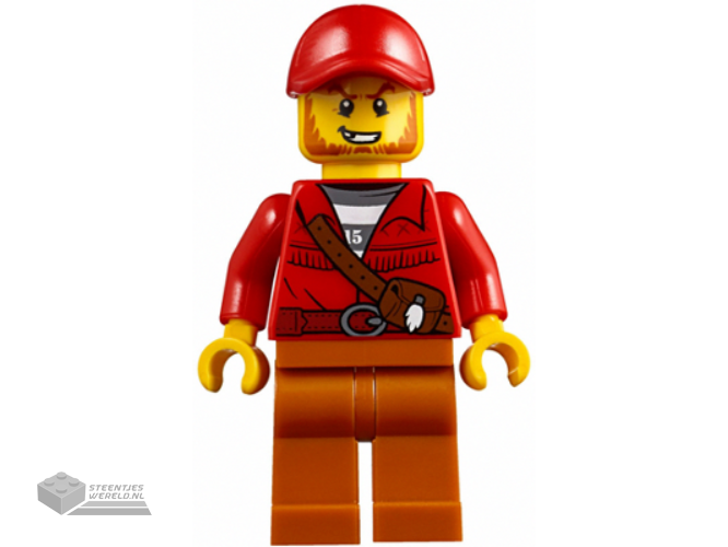 cty0831 - Mountain Police - Crook Male with Red Fringed Shirt with Strap and Pouch, Red Cap