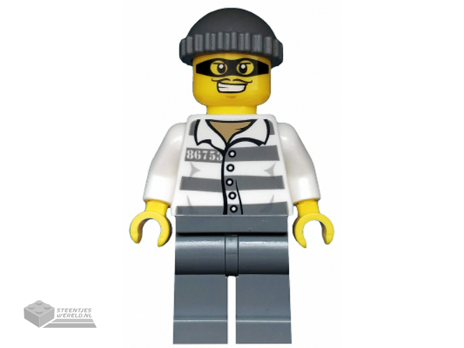 cty0486 - Police - Jail Prisoner 86753 Prison Stripes, Dark Bluish Gray Knit Cap, Mask