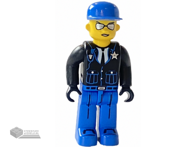 4j008 - Police - Blue Legs, Black Jacket, Blue Cap, Sunglasses