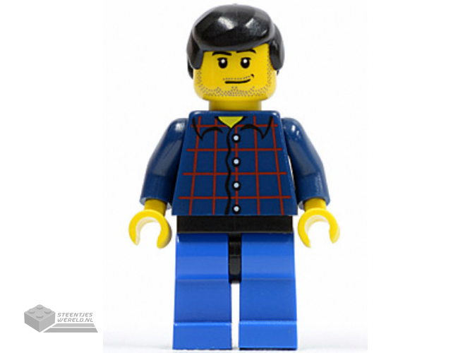 cty0083 - Plaid Button Shirt, Blue Legs, Black Male Hair, Smirk en Stubble Beard
