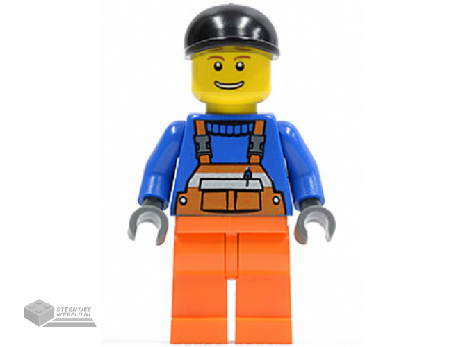 cty0365 - Overalls met Safety Stripe Orange, Orange Legs, Black Short Bill Cap, Brown wenkbrauwen en Open Smile