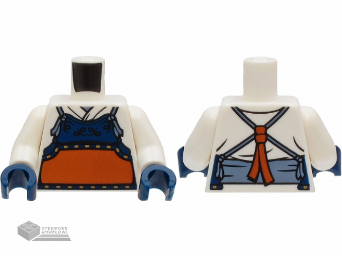 973pb4115c01 - Torso Robe met Dark Blue en Dark Orange Bogu Armor, Sand Blue Straps en Belt Pattern / White Arms / Dark Blue Hands