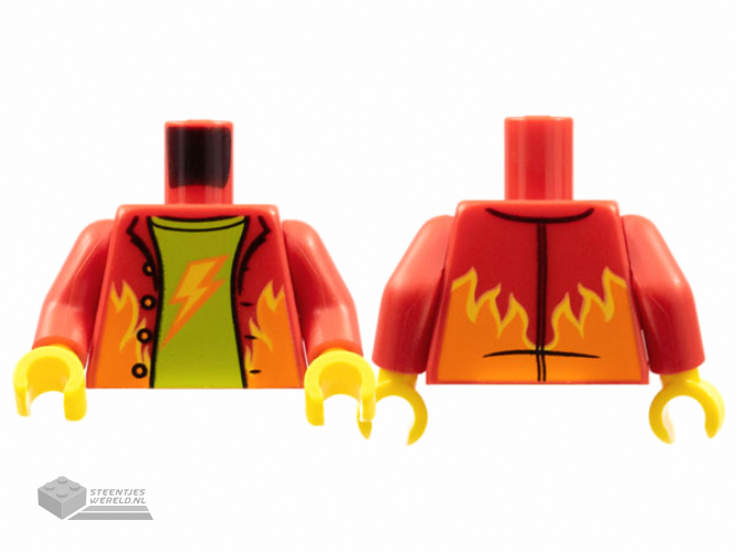 973pb4470c01 – Torso Jacket, Orange en Yellow Flames, Lime Shirt, Lightning Bolt Pattern / Red Arms / Yellow Hands