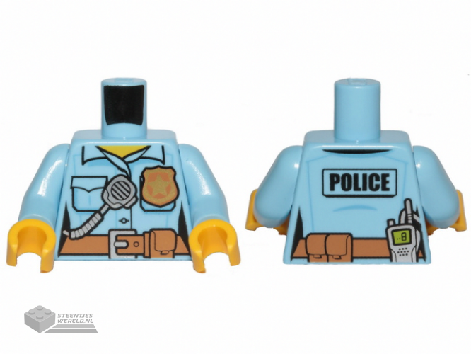 973pb2663c01 - Torso Police Female Shirt met Gold Badge, Dark Tan Belt met Pocket en 'POLICE' en Radio on Back Pattern / Bright Light Blue Arms / Yellow Hands