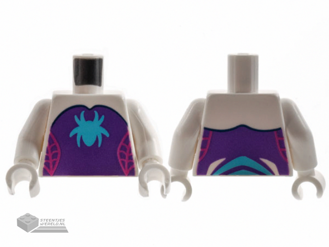 973pb4544c01 – Torso Dark Purple Strapless Top, Medium Azure Spider, Magenta Webbing on Sides Pattern / White Arms / White Hands