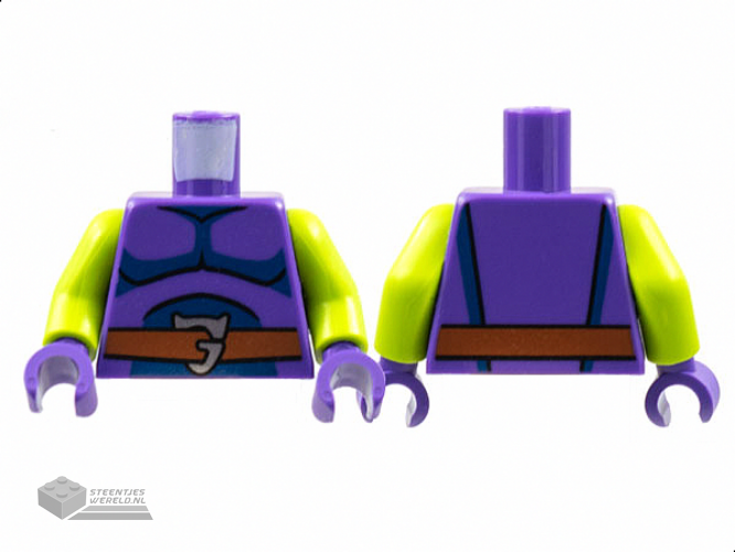 973pb4590c01 - Torso Black Muscle Contours, Dark Blue Highlights, Reddish Brown Belt met Silver Letter G Buckle Pattern / Lime Arms / Dark Purple Hands