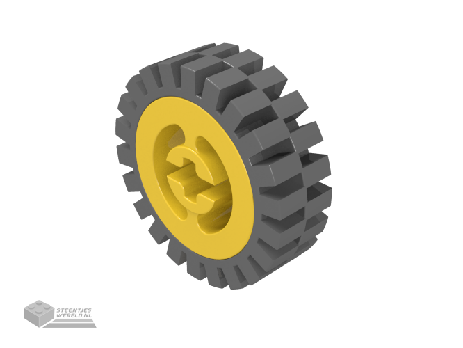 3482c01 – Wheel met Split Axle Hole met Black Tire 24mm D. x 8mm Offset Tread – Interior Ridges (3482 / 3483)