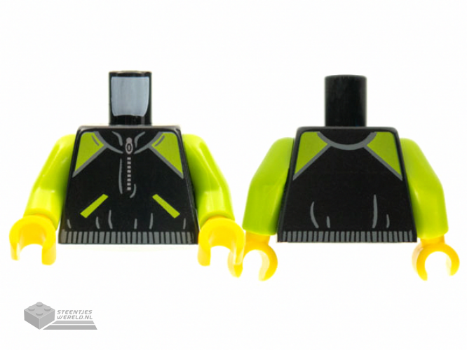 973pb2347c01 - Torso Jacket met Lime Shoulders, Zipper, Lime Pockets - Printed Back Pattern / Lime Arms / Yellow Hands