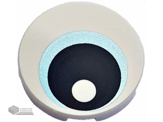 14769pb264 – Tile, Round 2 x 2 with Bottom Stud Holder with Eye with  Metallic Light Blue Iris and Black Pupil Pattern