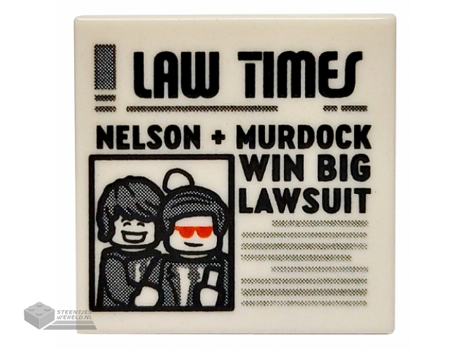 3068bpb1734 – Tile 2 x 2 with Groove with Newspaper ‘LAW TIMES’ and ‘NELSON + MURDOCK WIN BIG LAWSUIT’ Pattern