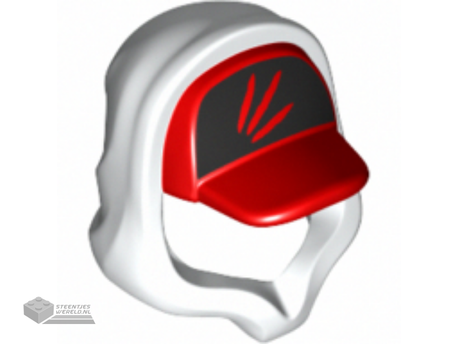 52684pb01 - Minifigure, Headgear Cap - Short Curved Bill and White Hood with 3 Streaks on Black Background Pattern