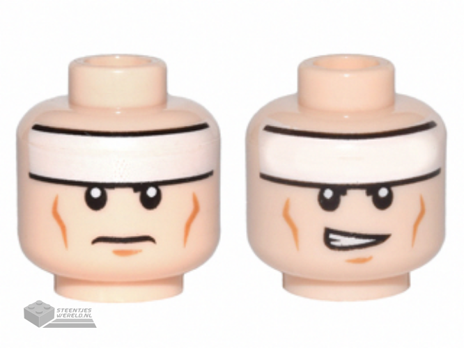 3626cpb0637 – Minifigure, Head Dual Sided White Headband and Cheek Lines, Frown / Determined Pattern (Batman) – Hollow Stud
