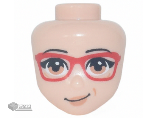 84083 – Mini Doll, Head Friends with Glasses with Red Frame, Black Eyebrows, Medium Nougat Eyes and Lips with Lopsided Smile Pattern