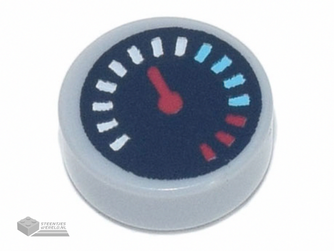 98138pb175 - Tile, Round 1 x 1 with Black Gauge with Red Pointer and White, Medium Azure, and Red Tick Marks Pattern