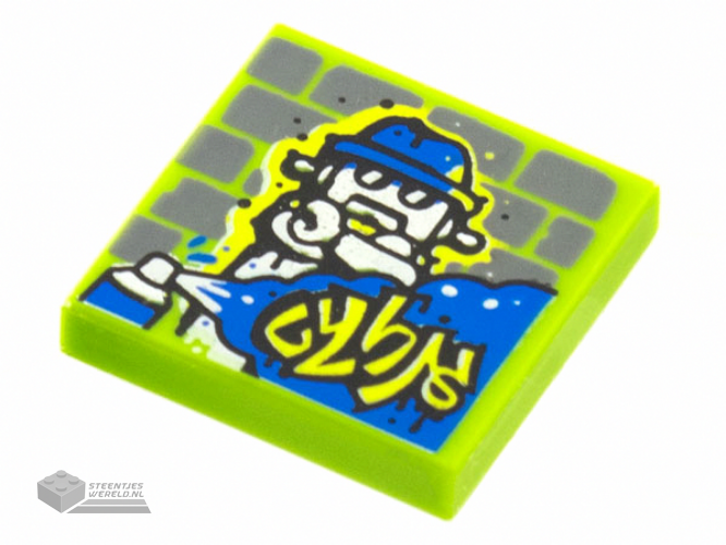3068bpb1777 – Tile 2 x 2 with Groove with BeatBit Album Cover – Robot Graffiti Pattern