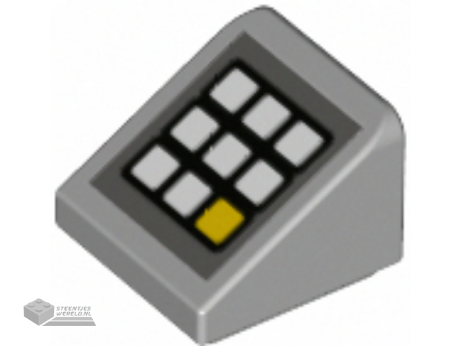 54200pb106 – Slope 30 1 x 1 x 2/3 with Keypad with White and Yellow Buttons on Dark Bluish Gray Background Pattern
