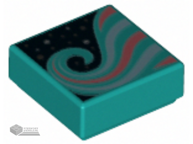 3070bpb136 - Tile 1 x 1 with Groove with Metallic Light Blue and Coral Swirl on Black Background Pattern
