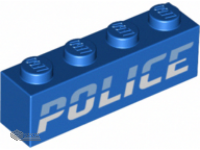 3010pb332 – Brick 1 x 4 with Bright Light Blue and White ‘POLICE’ Pattern
