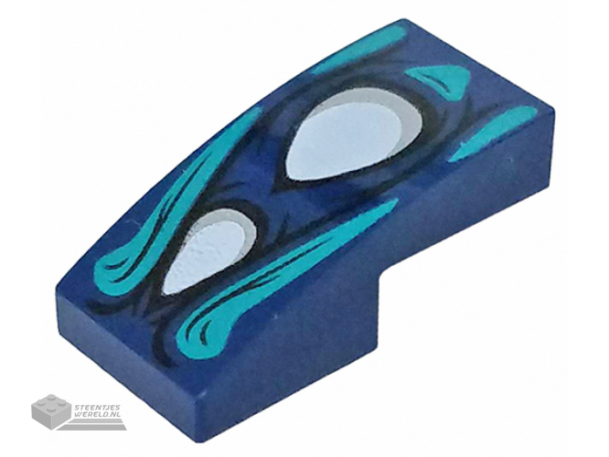 11477pb125 - Slope, Curved 2 x 1 x 2/3 with 2 White Eyes, Dark Turquoise Highlights Pattern