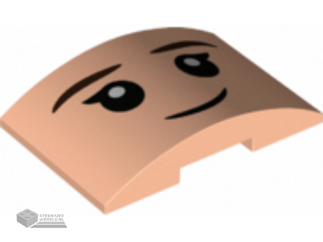 78522pb002 – Slope, Curved 6 x 4 Double with Dark Brown Eyebrows, Black Eyes and Grin Pattern (Hermione Granger Face)