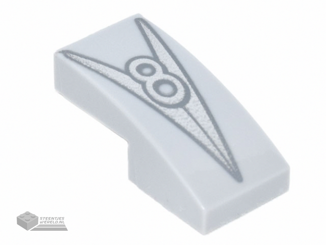 11477pb127 - Slope, Curved 2 x 1 x 2/3 with Metallic Silver Letter V and Number 8 Hood Ornament Pattern