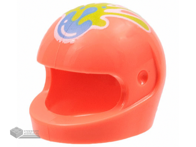 2446pb45 - Minifigure, Headgear Helmet Motorcycle (Standard) with Medium Blue and Lime Paint Splotches with White Outline Pattern