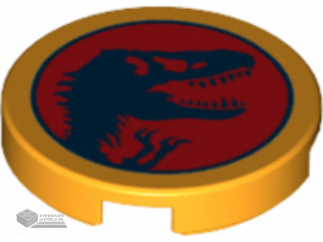 14769pb463 - Tile, Round 2 x 2 with Bottom Stud Holder with Jurassic World Logo Pattern